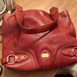 Michael Kors Red Leather Shoulder Tote with Gold Hardware